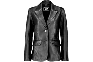 Jild Classic 2-Button Lambskin Leather Blazer Women - Casual Coat Long Sleeves Suit Style Leather Jacket Women