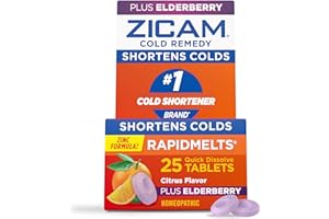 Zicam Cold Remedy Zinc RapidMelts, Elderberry Citrus Flavor, Homeopathic, Cold Shortening Medicine, Shortens Cold Duration, 25 Count