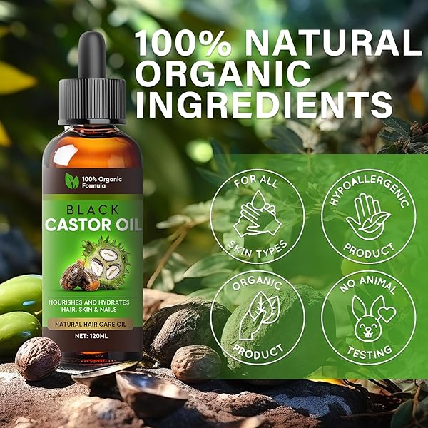 INSCAPE DATA CASTOR OIL, 100% PURE COLD PRESSED BLACK CASTOR OIL FOR HAIR, EYELASHES, EYEBROWS – DRY SKIN MOISTURIZER AND BODY OIL