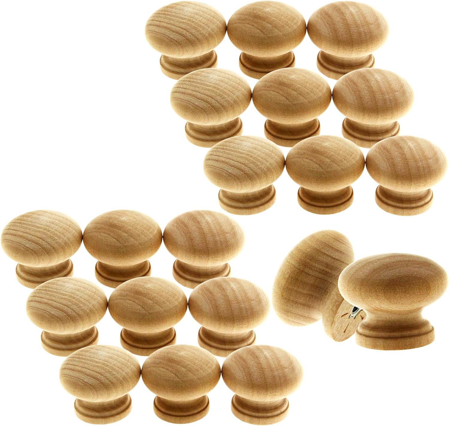 YINETTECH 20X 32mm Wooden Cabinet Knob Mushroom Shaped Pre-Drilled Cupboard Drawer Wardrobe Door Pull Handle, Natural Wood Color