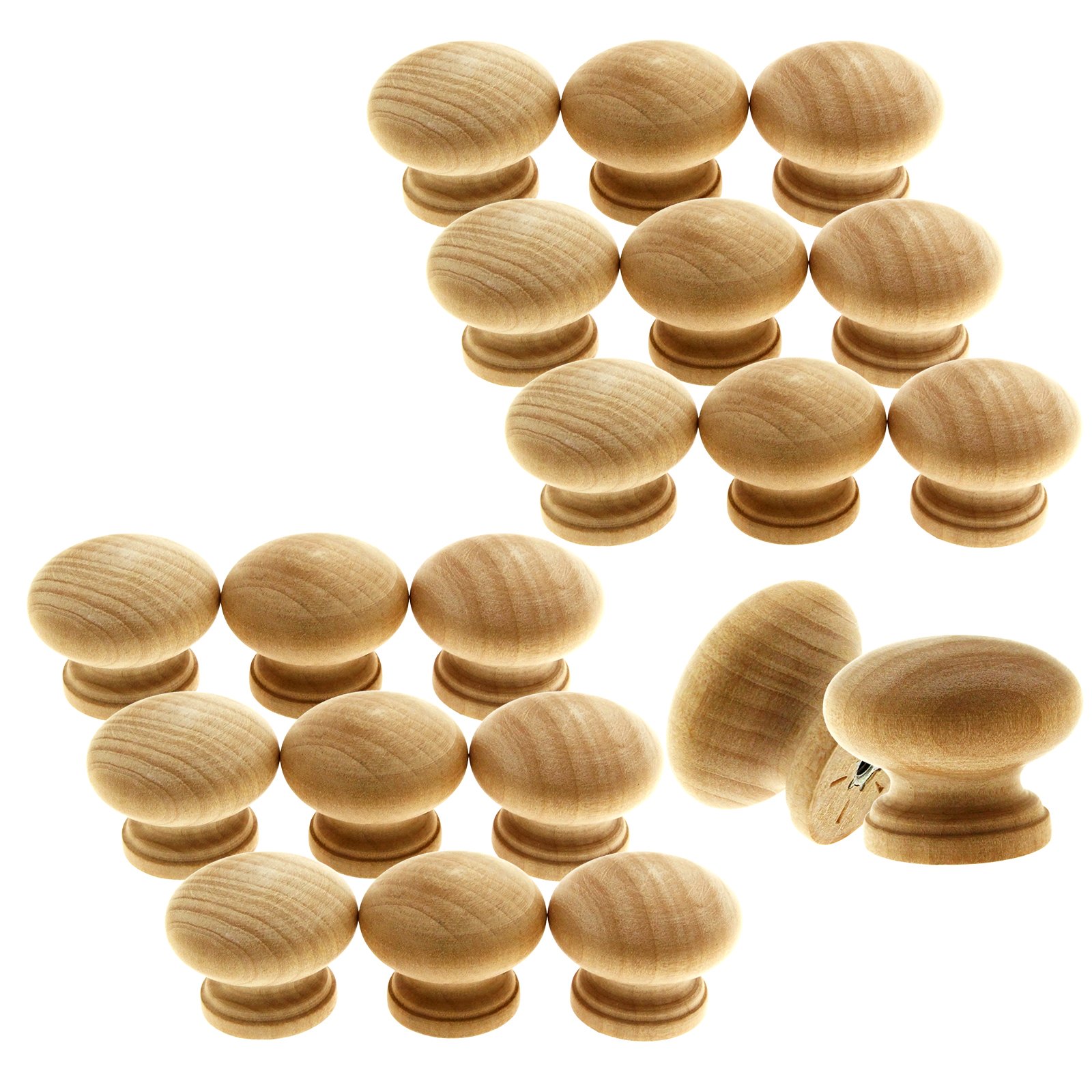 YINETTECH 20X 32mm Wooden Cabinet Knob Mushroom Shaped Pre-Drilled Cupboard Drawer Wardrobe Door Pull Handle, Natural Wood Color
