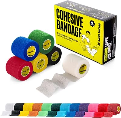 SPORTTAPE 6 Rolls Cohesive Bandage 5cm x 4.5m Mixed Colours Vet Wrap