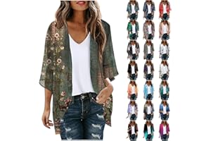 BABYSBULE Women's Floral Print Puff Sleeve Kimono Cardigan Loose Cover Ups Casual Tops 2024 Trendy Lightweight Resort Wear