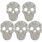 FAVOMOTO 5PCS Rhinestone Skull Iron On Patches for DIY Clothing &amp; Jeans | Diamond appliques, adhesive glitter clothing repair decoration patch, bags accessory, sparkling crafts