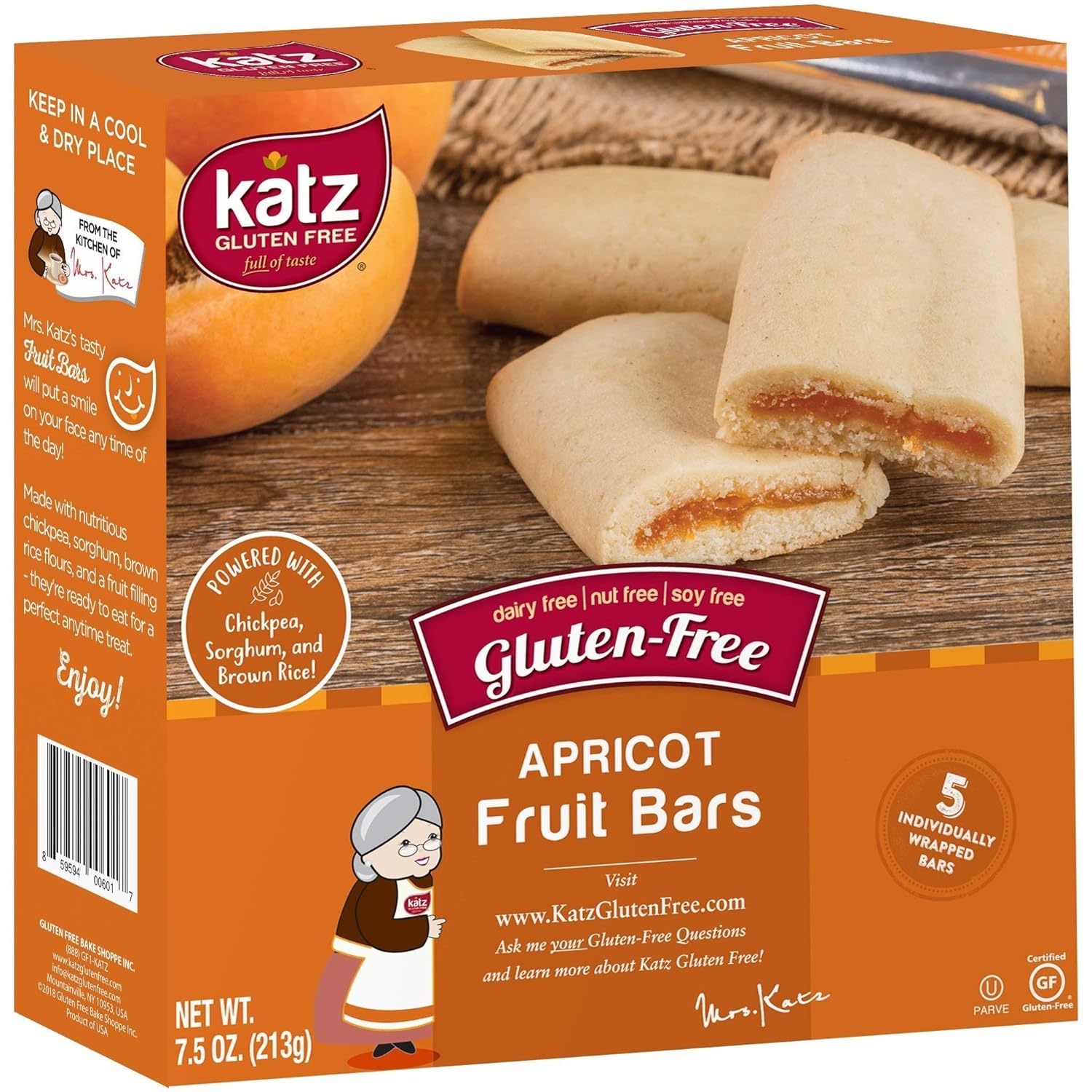 Katz Gluten Free Apricot Fruit Bars Dairy, Nut, Soy and