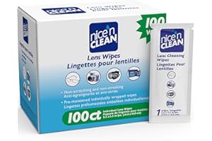 Nice 'n Clean Lens Cleaning Wipes (100 Total Wipes) | Pre-Moistened Individually Wrapped Wipes | Non-Scratching & Non-Streaking | Safe for Eyeglasses, Goggles, & Camera Lens