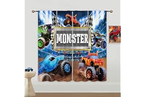 Mitpok Tractor Truck Curtains for Boys Bedroom 42Wx63H Inch Rod Pocket Kids Cartoon Racing Car Colorful Cool Fun Stadium Auditorium Light for Girls 2 Panels Window Treatment Set for Living Room Decor