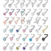 ONESING 36-44 Pcs 18G 20G Nose Rings Studs Nose Rings for Women Nose Piercings Jewelry Surgical Stainless Steel Nose Studs Moon Star Heart Butterfly Hypoallergenic Body Piercing Jewelry for Women Men