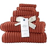 Blue Loom Ribbed Bath Towels Set, 100% Cotton 600GSM, Soft Absorbent Durable 2 Bath Towels, 2 Hand Towels, 2 Wash Cloths for Bathroom - Mason (58" x 30" inch Towels) (Terracotta, 6 Piece)