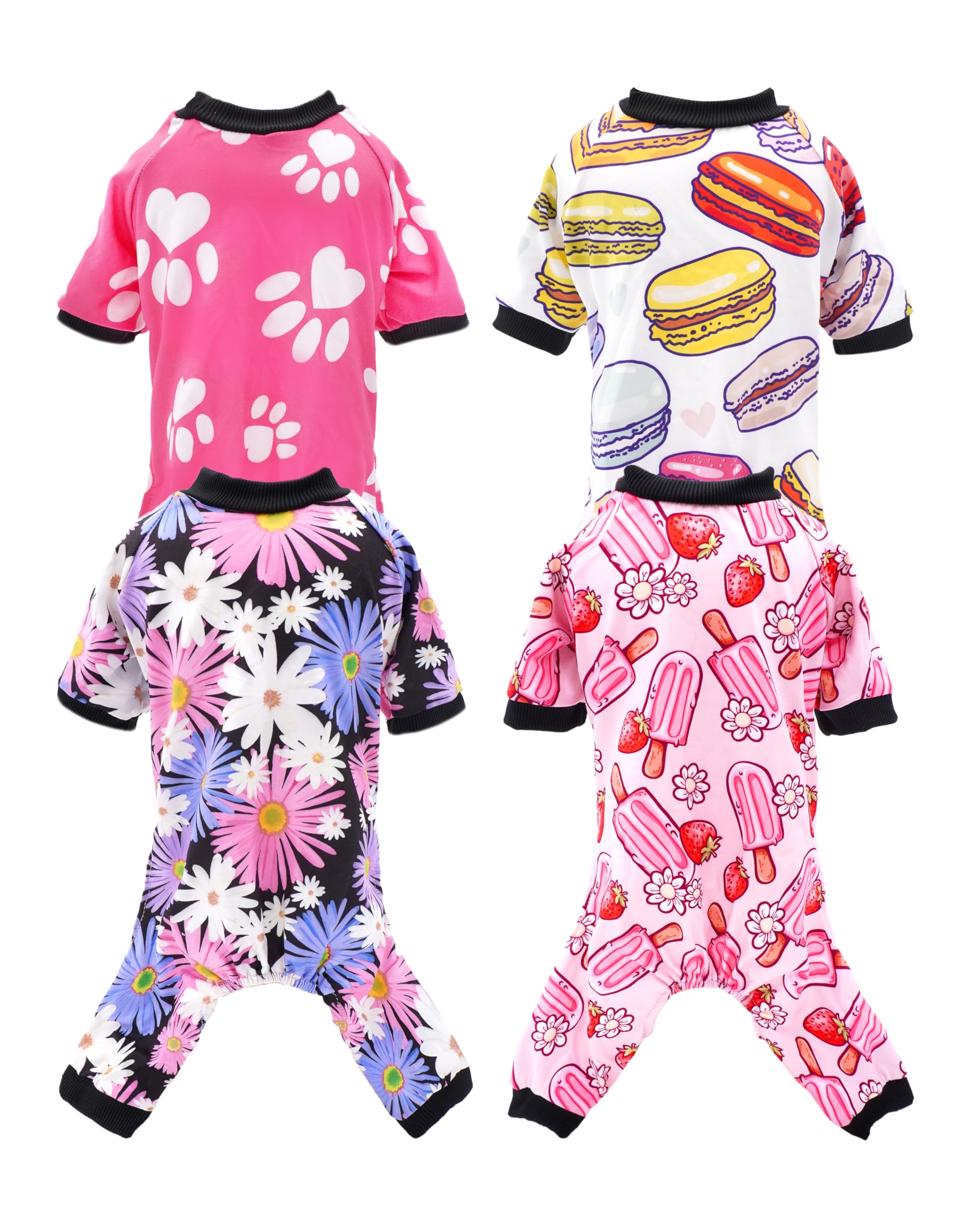 Photo 1 of PET SHOW 4 Pack Small Dog Pajamas for Medium Dogs Girl Soft Stretchy PJs Paw Floral Jumpsuit Puppy Doughnut Ice Cream Onesies Outfits with Sleeve Pets Breathable Summer Clothes Costume L