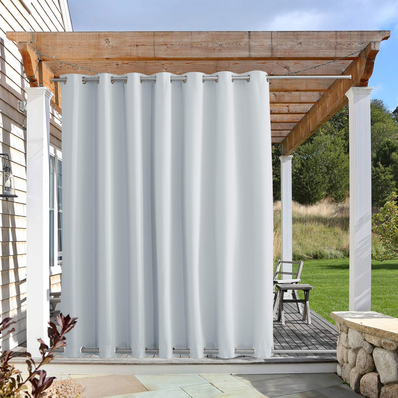 NICETOWN Patio Curtain Outdoor Waterproof W100 x L108, Rustproof Top & Bottom Grommet Room Darkening Windproof Outdoor Living Divider Privacy Thermal Insulated Blinds for Pool, Greyish White, 1 Piece Image