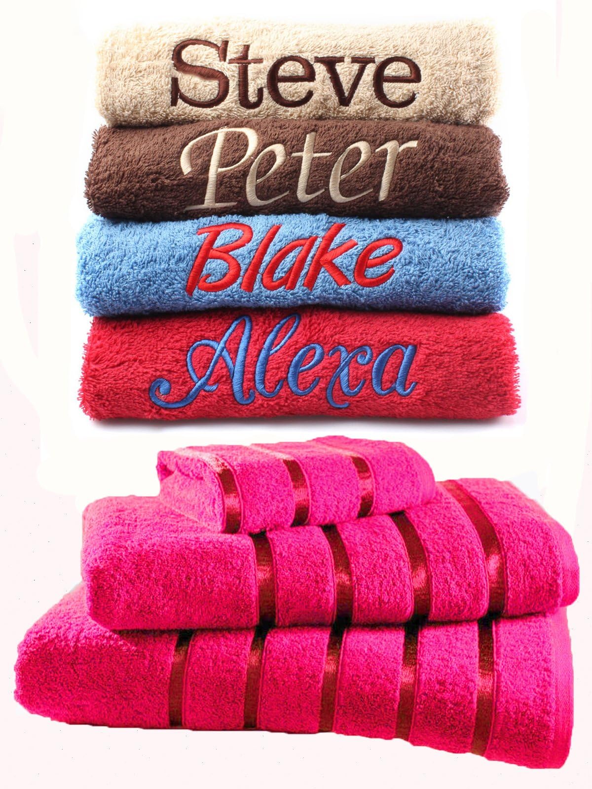 Dream Zone Personalised Embroidered Towels Set ANY NAME | Face Cloth | Hand Towel | Bath Towel | Bath Sheet | Beach Swimming Towel | Supreme 100% Egyptian Cotton 550GSM (Bath Sheet, Pink)