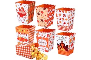 Noveread 60 Pcs Mini Thanksgiving Treat Boxes Fall Pumpkin Leaves Turkey Candy Cookie Harvest Party Paper Popcorn Boxes for Fall Thanksgiving Party Favors Supplies Decorations