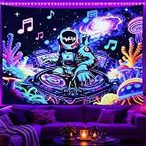 Kosseco Space Blacklight Tapestry, Astronaut Black Light Wall Tapestry for Bedroom Posters Tapestries, UV Reactive Glow in The Dark Tapestry Wall Hanging for Living Room Dorm Decor