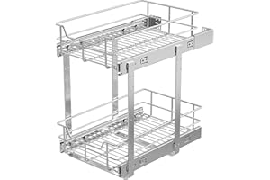 2 Tier Pull Out Cabinet Organizer 11" W X 17" D, Slide Out Drawers for Kitchen Cabinets, Pull Out Drawers for Cabinets Capaci