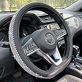 PINCTROT D Shaped Bling Comfy Steering Wheel Cover with Jumbo Crystal Rhinestones, Anti-Slip Diamond Leather, Flat Bottom 14.5-15 Inch (Black)