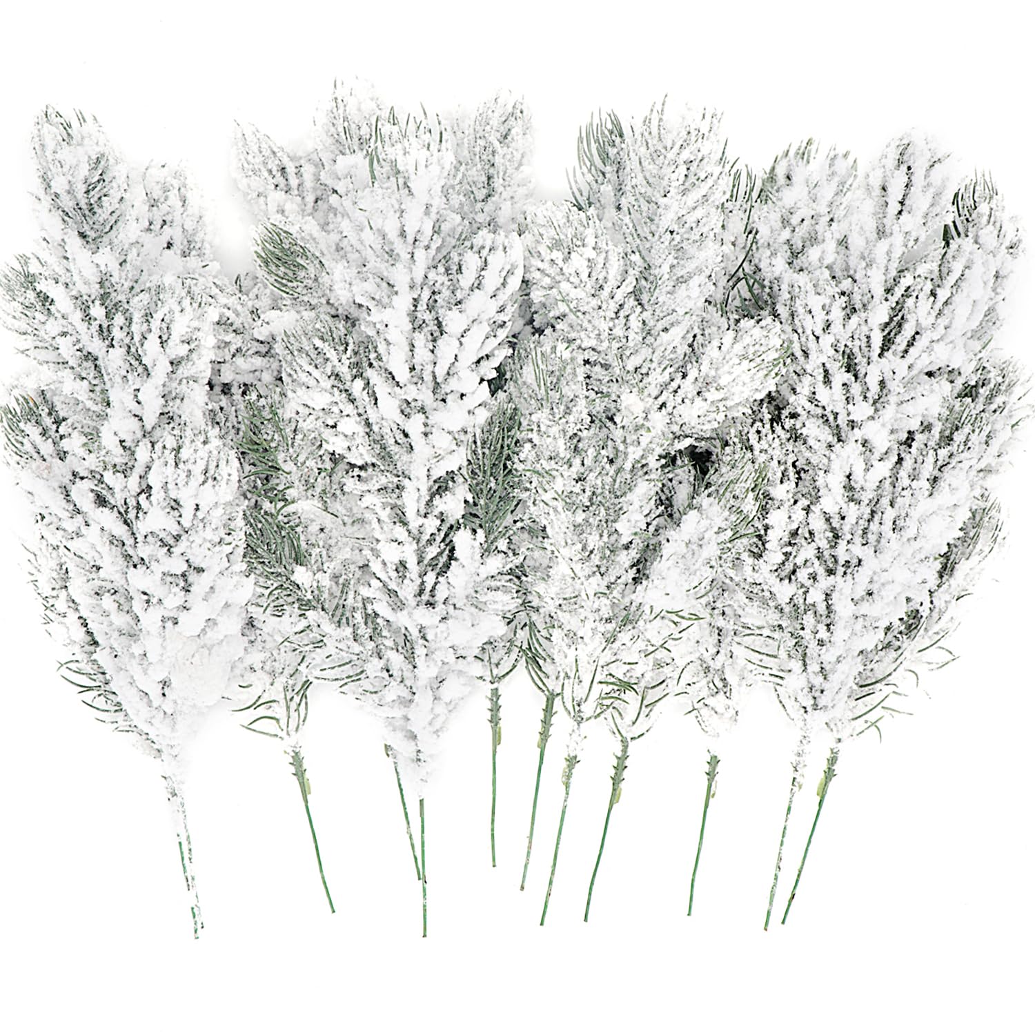 28pcs Artificial Snowy Pine Branches, 10.6inch Flocked Pine Needles Sprigs Fake Foliages Pine Twigs Christmas Tree Picks Sprays for Christmas Tree Filler Garland Wreath Making Supplies DIY Crafting