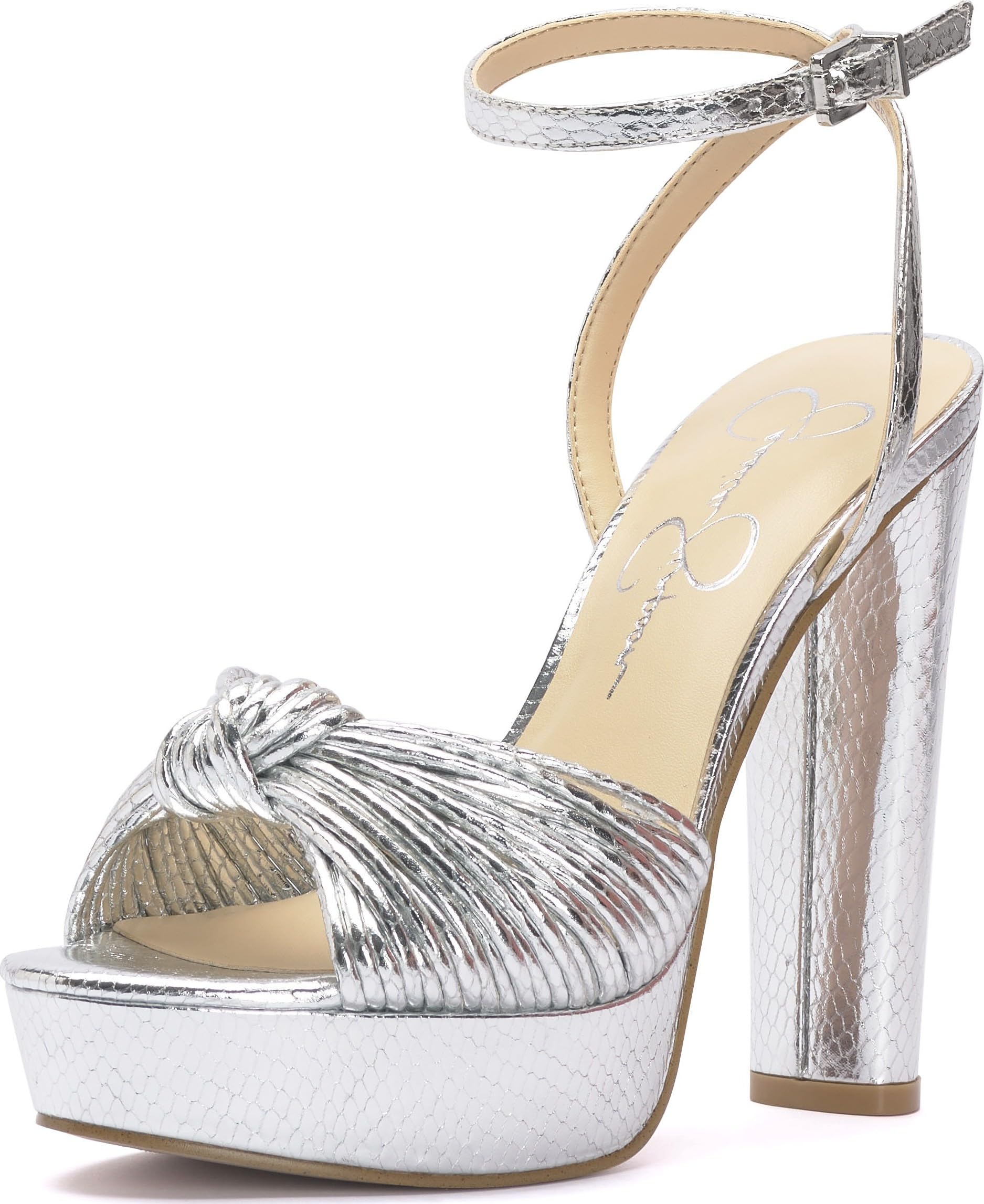 Jessica Simpson Womens Immie Platform Sandal with Ankle Strap, Silver, 10 Image