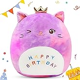 Easfan 12'' Rainbow Birthday Kitty Plush Pillow Soft Cat Plush Toy Cute Kitty Stuffed Animal Home Room Decoration Birthday Gifts for Kids Toddlers