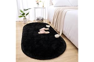 Merelax Soft Shaggy Rug for Kids Bedroom, Oval 2.6'x5.3' Black Plush Fluffy Carpets for Living Room, Furry Carpet for Teen Girls Room, Anti-Skid Fuzzy Comfy Rug for Nursery Decor Cute Baby Play Mat