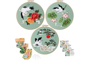 KAMEUN Cross Stitch Starter for Beginners with Stamped Patterns, Embroidery Kits for Adults with Hoops and Color Threads, Needlepoint Funny Hobby| DIY Crafts for Women - 3 Packs