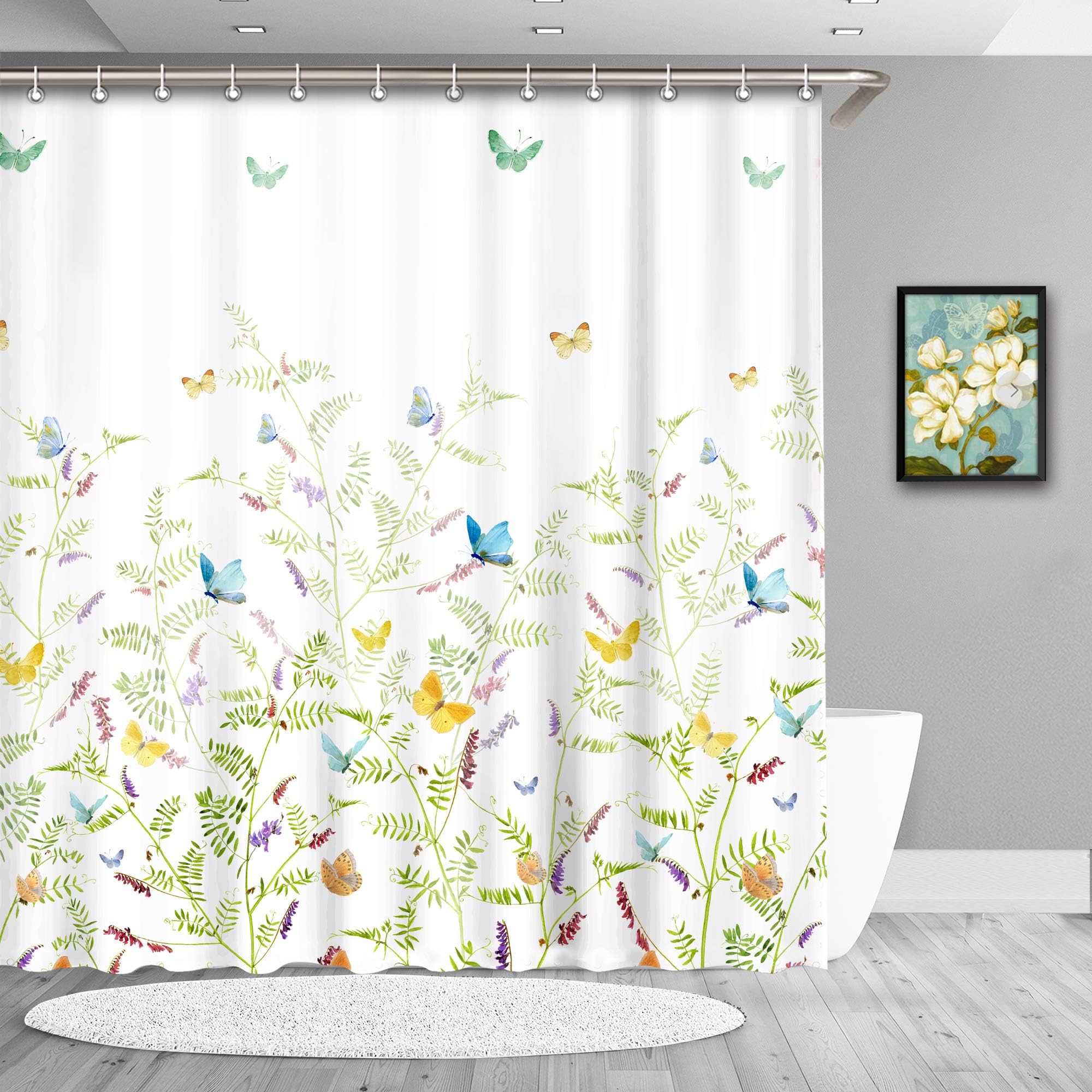 True Holiday Butterfly Shower Curtain, Waterproof Polyester Shower Curtain Mildew Resistant Antibacterial Bathroom Shower Curtain with 12pcs Hooks 180x180cm