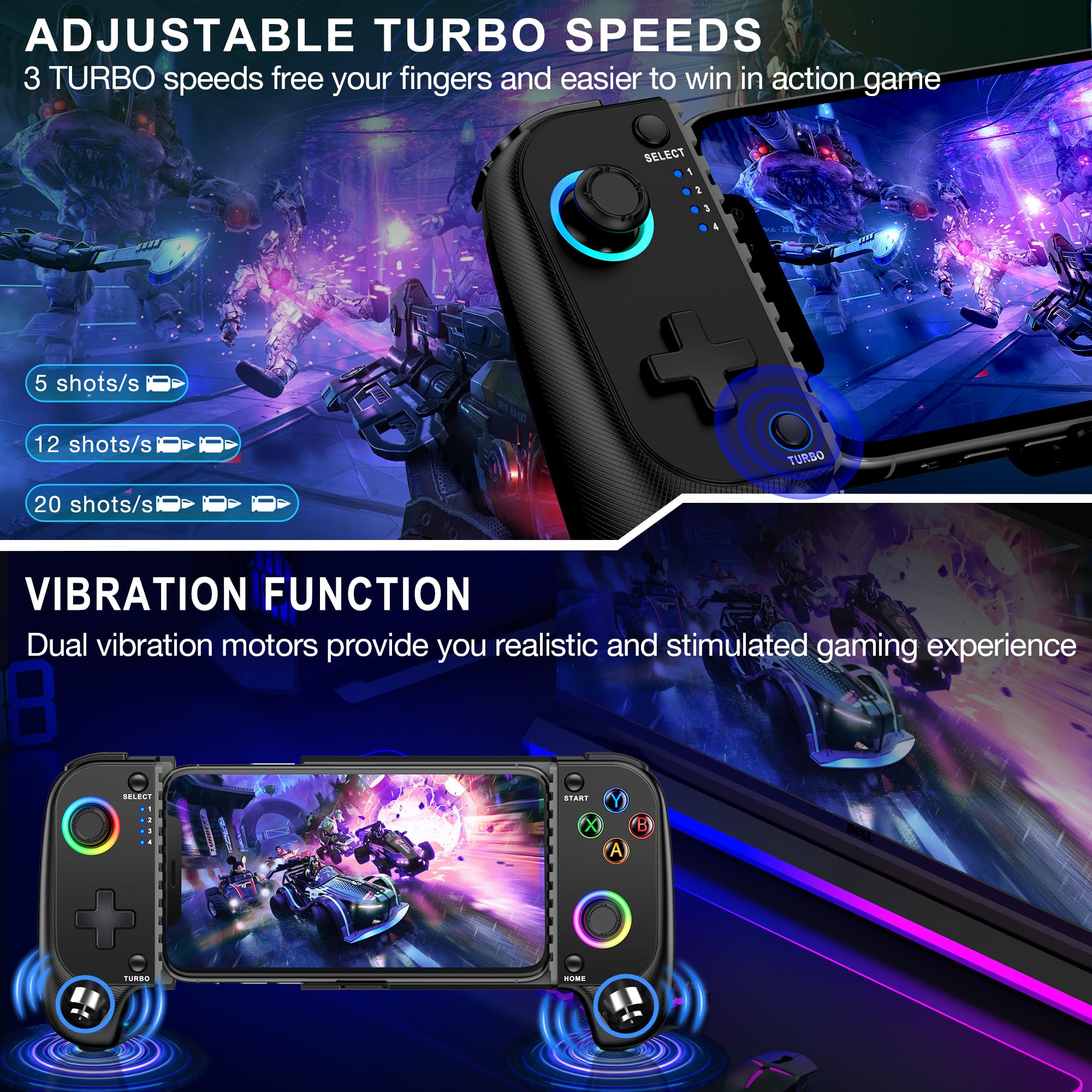 NinjaPlusOX Wireless Phone Controller for iPhone/Android with Hall Joystick, Moblie Controller for iPhone Support Xbox Game Pass, Steam Link, Call of Duty, Roblox, Android & iPhone Game Controller