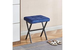 FammyLoft Vanity Stool with Cushion, Ottoman Chair with X-Shaped Metal Legs, Leather Foot Stool for Living Room, Bedroom, Ent