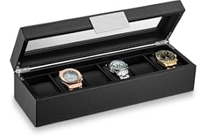 Glenor Co 6 Watch Box for Men - Mens Watch Case w Glass Lid – Luxury Mens Watch Box - Watch Holder for Men w Metal Accents & Sturdy Hinges - Modern & Masculine Watch Display Case