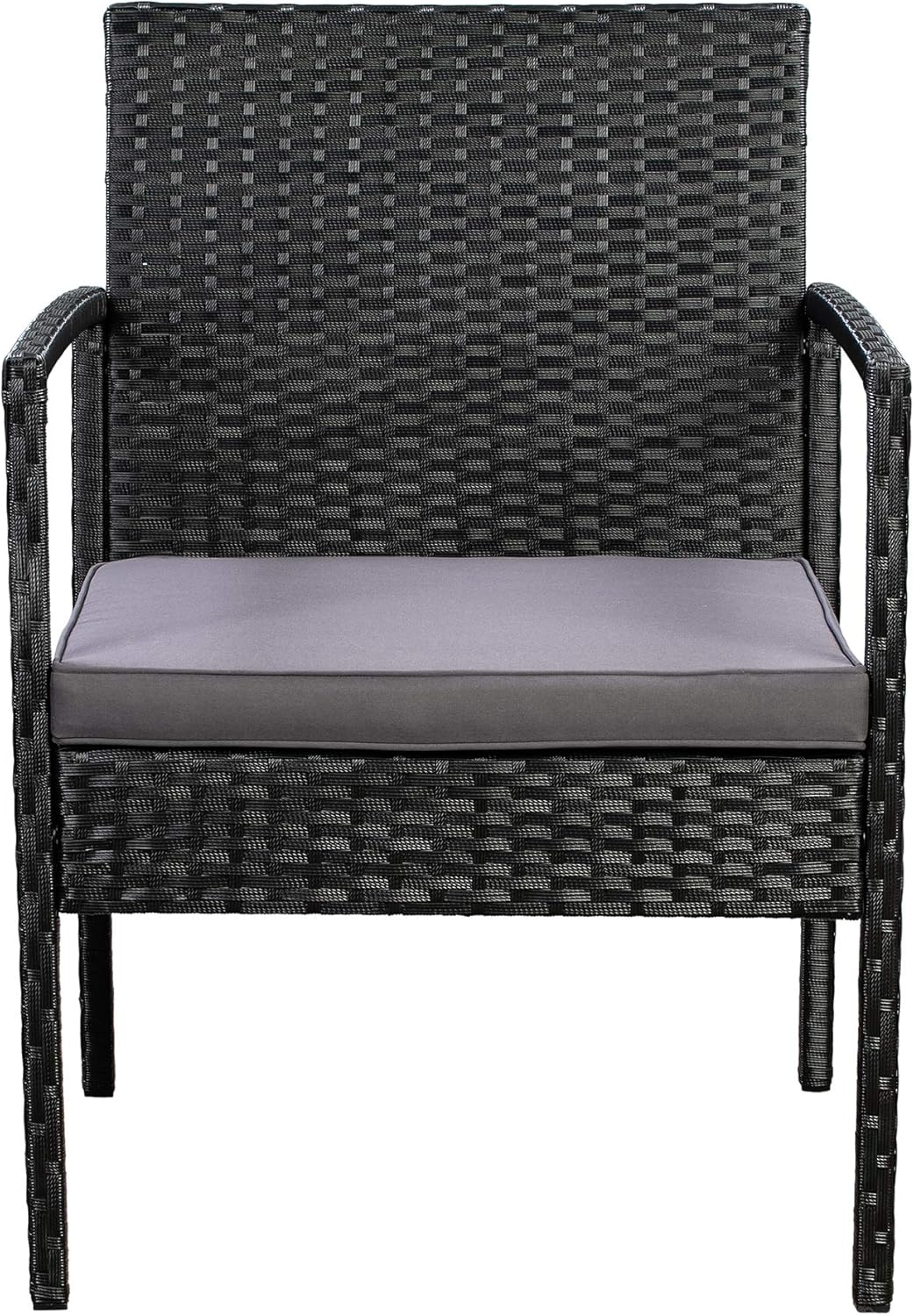 Basics Outdoor Patio Garden Faux Wicker Rattan Chair Conversation Set with Cushion - 3-Piece Set, Black: Garden & Outdoor