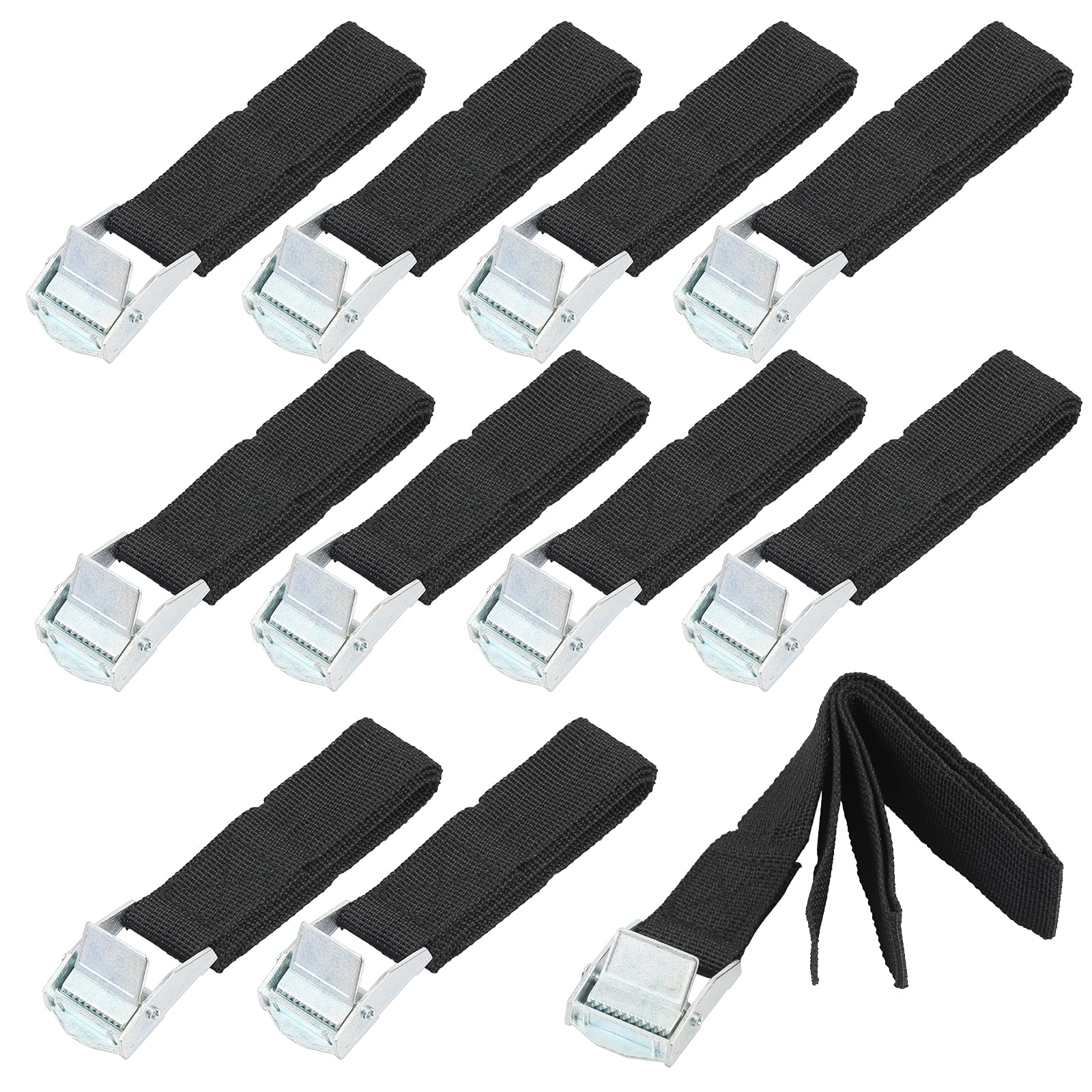 CHALA 10pcs Tie Down Lashing Straps,65.5 * 2.5cm Heavy Duty Tensioning Tension Belts with Cam Buckle and Black Flannel Bag for Fixed Bicycle Motorcycle Trucks Luggage (Black)