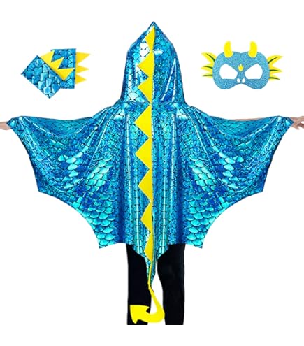 Costume de dragon pour enfant avec queue d'ailes et masque pour garçons et filles, Halloween, carnaval, costume de dragon bleu pour enfants de 4, 5, 6, 7, 8, 9, 10, 11, 12 ans