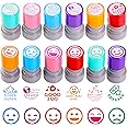 12 Sorted Teacher Stamps for Classroom, Self-Inking Rubber Colorful Teacher Stamps for Grading Homework, Mood Expressions Stamps for Office Stationery Encouraging Comments