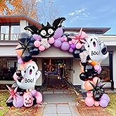 Halloween Party Decorations with Pink Black Purple Balloon Garland Arch Kit & Cute Bat Ghost mylar foil Balloons for Girls Two spooky Birthday Baby Shower BOO Day Party Supplies Decorations