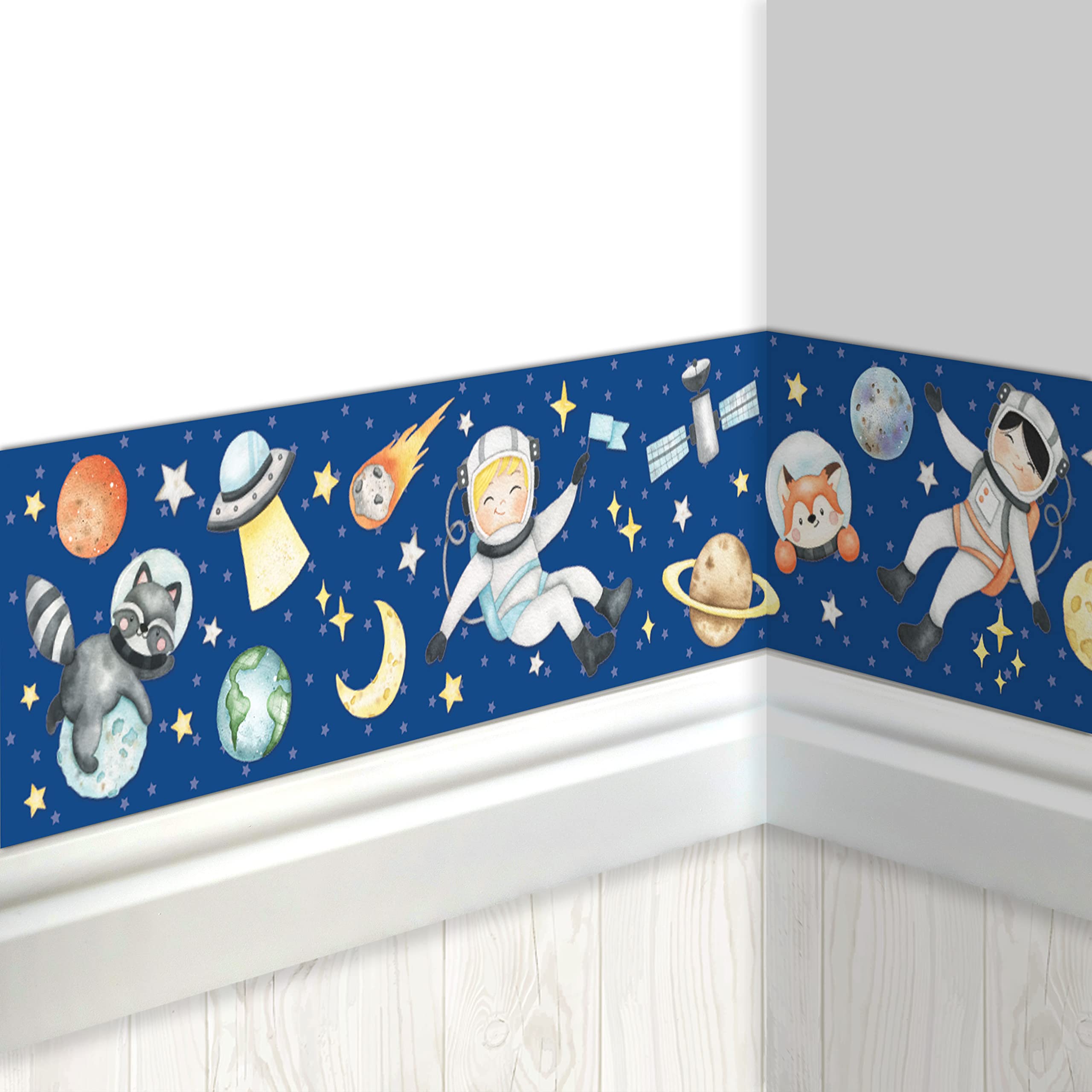Papierdrachen Children's Border Astronaut | Children's Room Border | Wallpaper for Children | Beautification of Walls and Themed Rooms | Wall Decoration for Boys and Girls - Set of 5