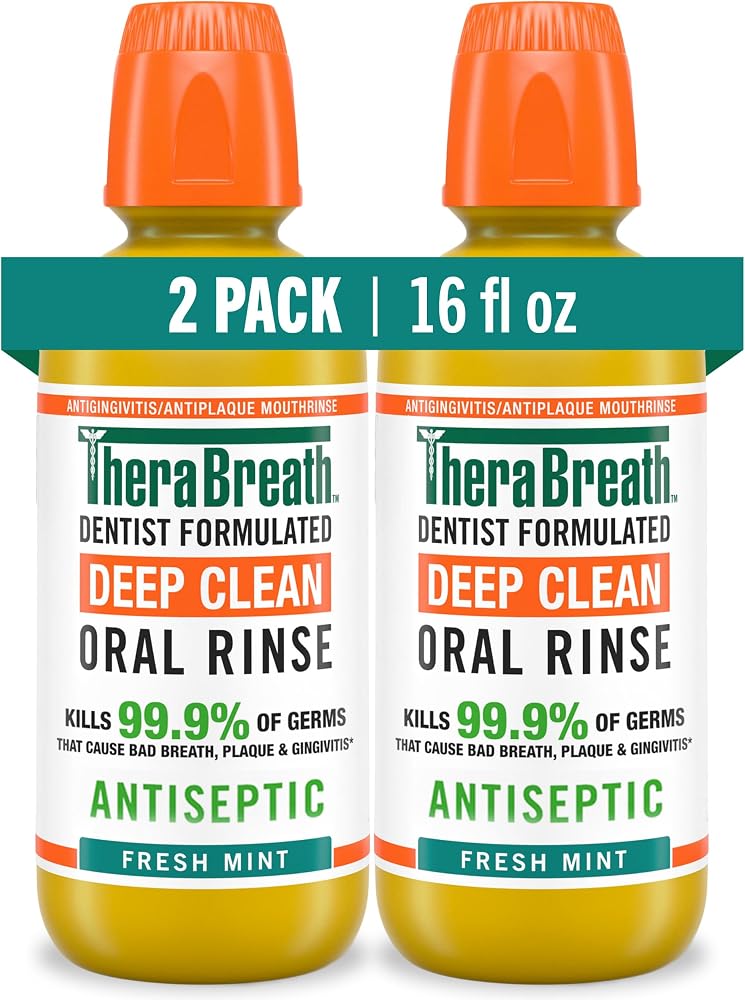 TheraBreath Deep Clean Mouthwash, Fresh Mint Flavor, 16 fl oz, 2-Pack | Antiseptic Benefits, Dentist Formulated, Alcohol Free