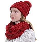 Double Couple Winter Scarf and Hat Set for Women Thick Cable Knitted Circle Loop Infinity Scarfs and Warm Beanie Hat