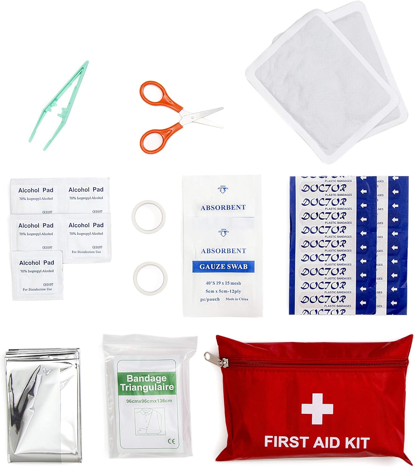 Roadside Assistance Emergency Car Kit - First Aid Kit, Jumper Cables, Tow Strap, led Flash Light, Rain Coat, Tire Pressure Gauge, Safety Vest and More Ideal Winter Accessory for your Car, Truck or SUV: Automotive