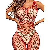 RSLOVE Womens Lingerie Fishnet Bodystocking Sparkle Rhinestone Mesh Tights One Piece Teddy Lingerie