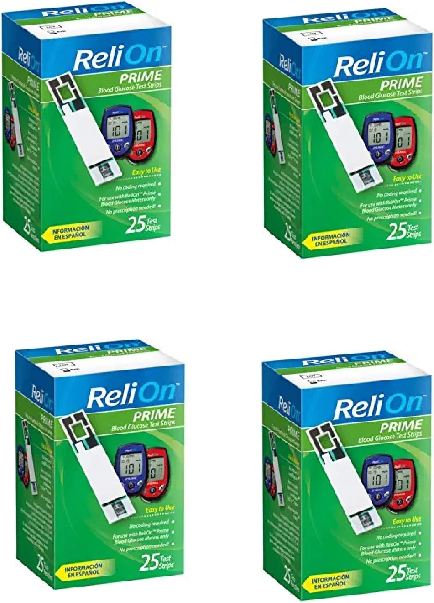 ReliOn Prime Blood Glucose Test Strips, 25 Count (4 Pack)