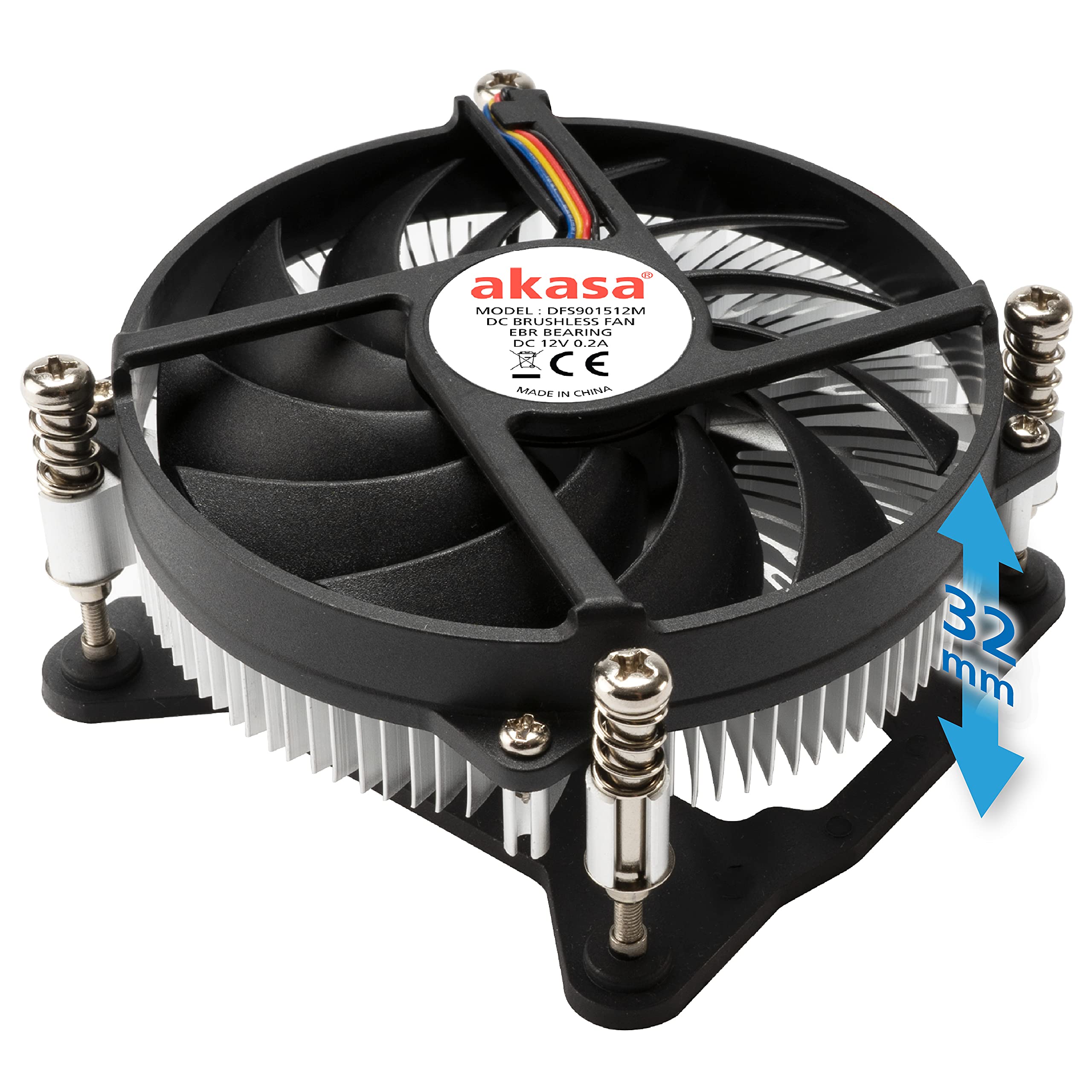 Akasa KS12 | Low Profile Cooler | 31.8mm CPU Cooler | 65W TDP | Designed for Intel LGA775, LGA115x, LGA1200 | 95mm PWM Fan | Suitable for Mini-ITX and HTPC Cases | AK-CC6308EP01