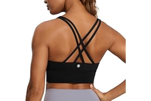 CRZ YOGA Naked Feeling Strappy Longline Sports Bras for Women - Medium Impact Criss Cross Yoga Padded Workout Crop Top
