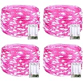 JMEXSUSS 4 Pack 50 LED Pink Valentines Day Fairy Lights Battery Operated, 16.1ft Christmas Fairy Lights Indoor Outdoor Waterproof, Pink String Lights for Bedroom Wedding Birthday Holiday Decorations