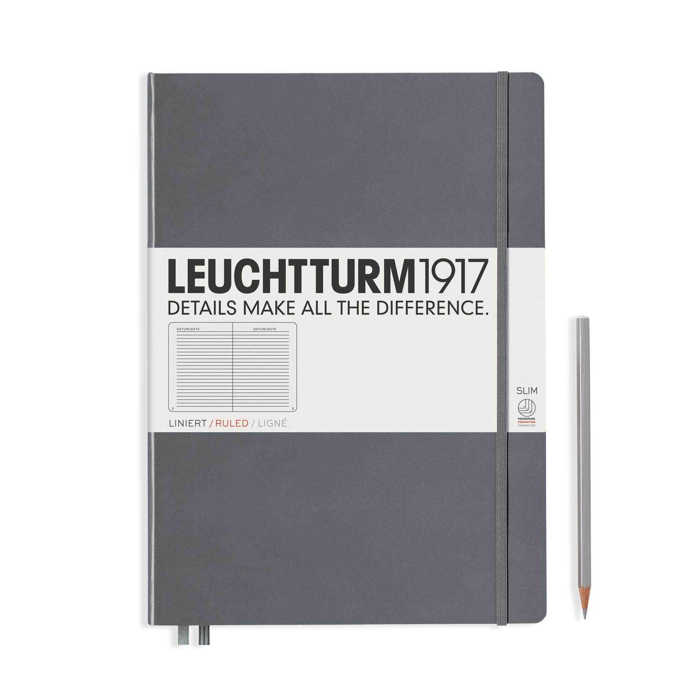 LEUCHTTURM1917 344812 Notebook Master Slim (A4+), 121 Numbered Pages, Ruled, Anthracite