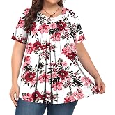Tencede Womens Plus Size Tops Short Sleeve Shirts V Neck Casual Loose Fit Summer Tunic Blouses