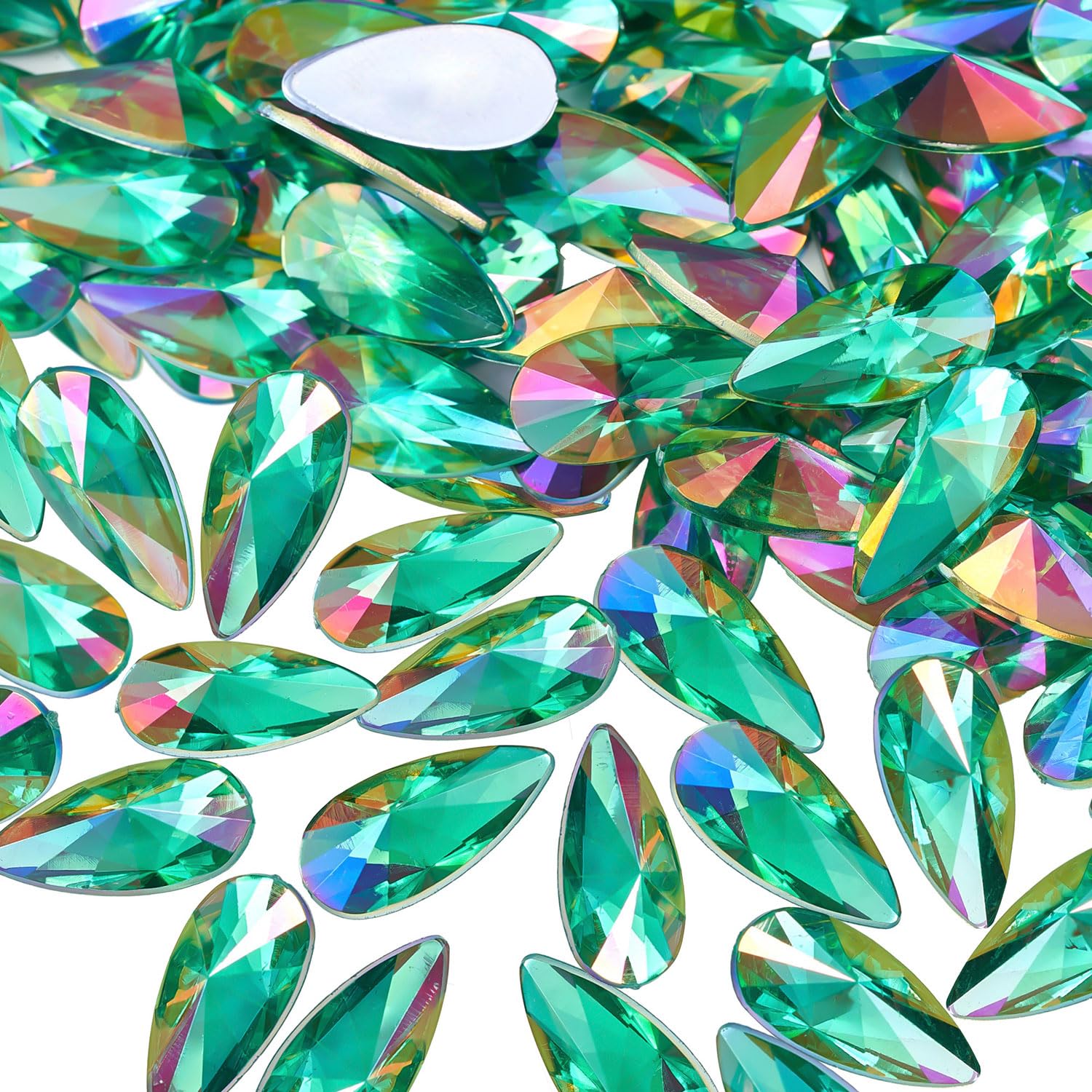 Photo 1 of 100pcs 18x9mm Crystal Gems AB Colorful Rhinestones, Teardrop Flatback Acrylic Large Rhinestone for Crafts, Water Drop Big Gemstones Jewels for Crafting, DIY Cosplay Deco Accessories (Green AB)