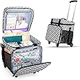 LUXJA Rolling Scrapbook Tote, Scrapbook Bag with Detachable Dolly (Patented Design), Gray Dots