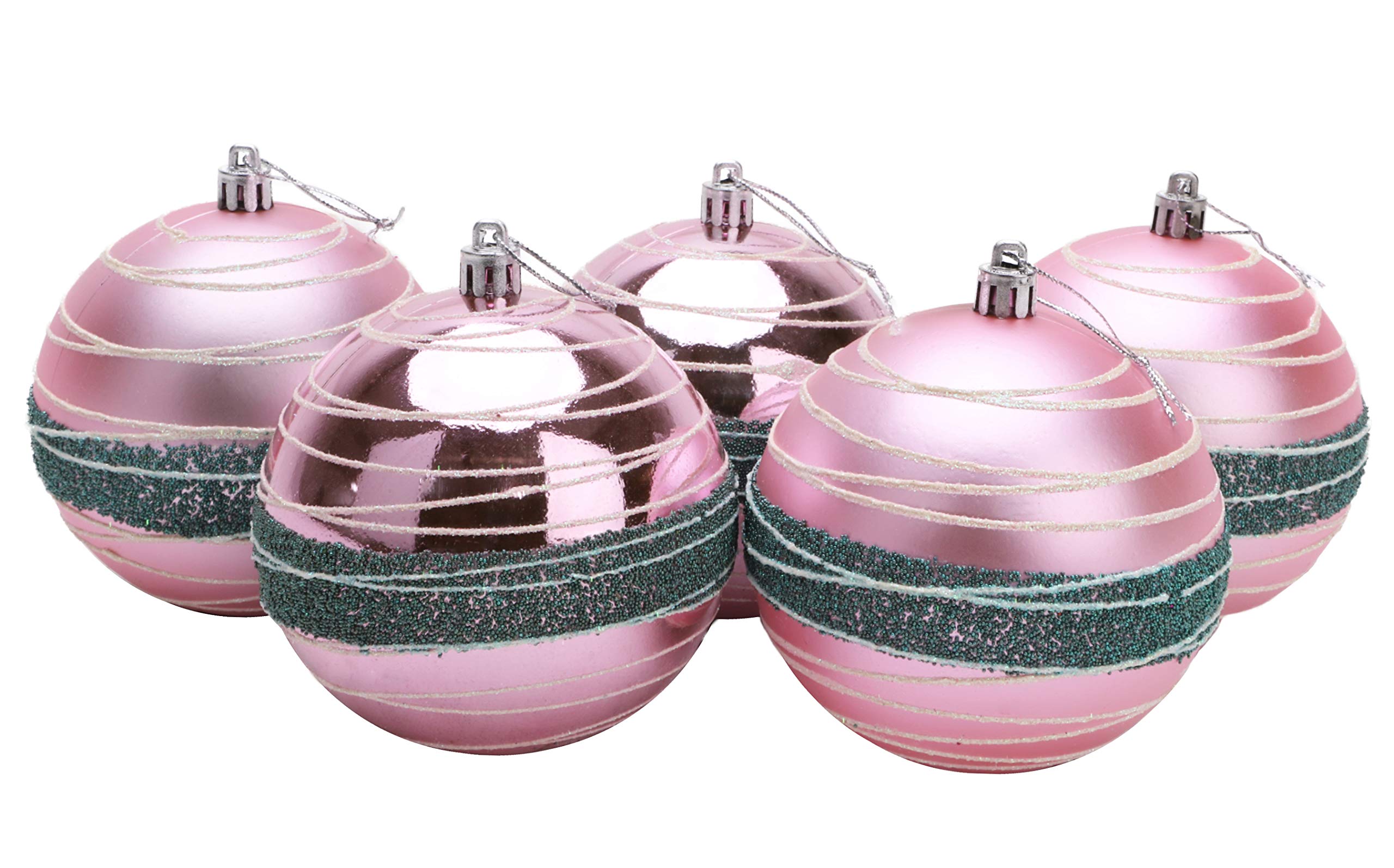 Christmas Concepts® Pack of 5-100mm Large Baubles - Shiny, Matte & Bead Design - Christmas Decorations (Baby Pink & Turquoise)