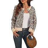 AMZANGEL Women's Cropped Cardigans Sweater Floral Leopard Print Crewneck Button Down Open Front Shrugs Sweater for Dress