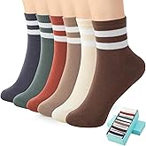 SISOSOCK Quarter Crew Cotton Socks for Women Striped Athletic Casual Breathable Socks 6-10 Pairs with Gifts Box